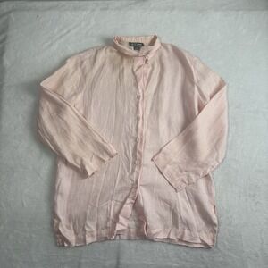 Y2K Go Silk Pink Long Sleeve Button Up‎ Collared Blouse Shirt Women's S Stains